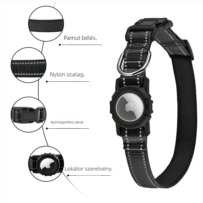 AirTag kutyanyakörv monocrom mintával, nylon és szilikon anyag, univerzális kompatibilitás, minden évszakban viselhető casual stílus