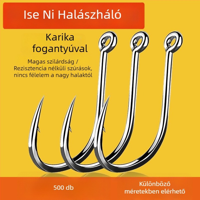Iseni csőre szerelt horgok, 500 db, gyűrűkkel és lyukakkal
