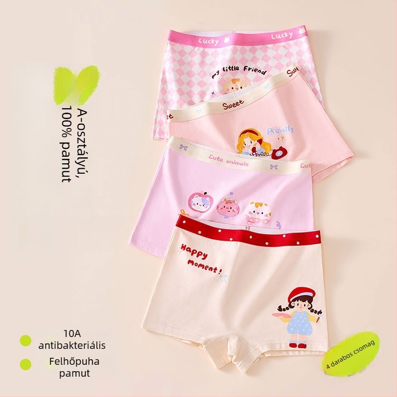 Lányoknak készült boxer brief, 95% pamut, antibakteriális, A osztály, mesefigurás mintával, 8 éves kortól