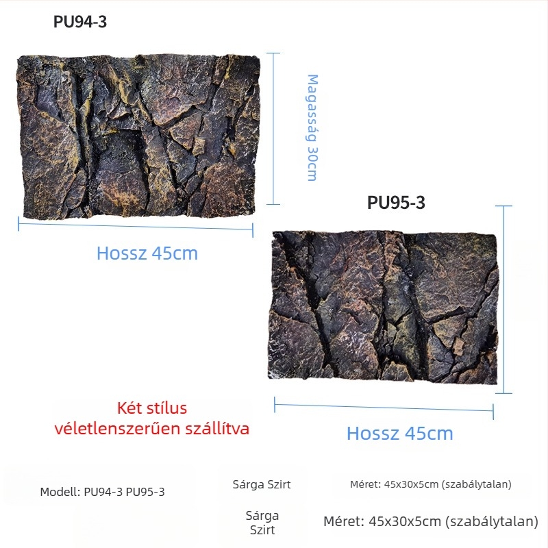 3D PU akvárium háttérpanel – sziklafal táj, PU anyag, akváriumi dekoráció