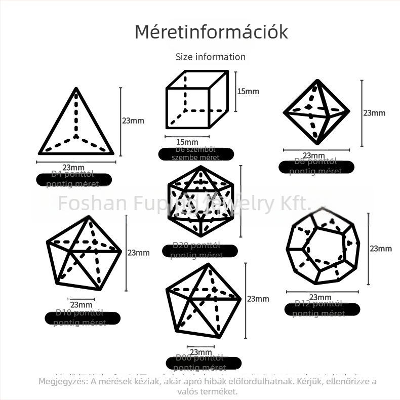 Poliedrális dobókocka készlet gravírozott számokkal - szintetikus kristály, 7 darabos készlet, testreszabható gravírás