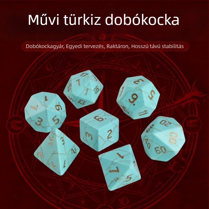 Poliedrális dobókocka készlet gravírozott számokkal - szintetikus kristály, 7 darabos készlet, testreszabható gravírás