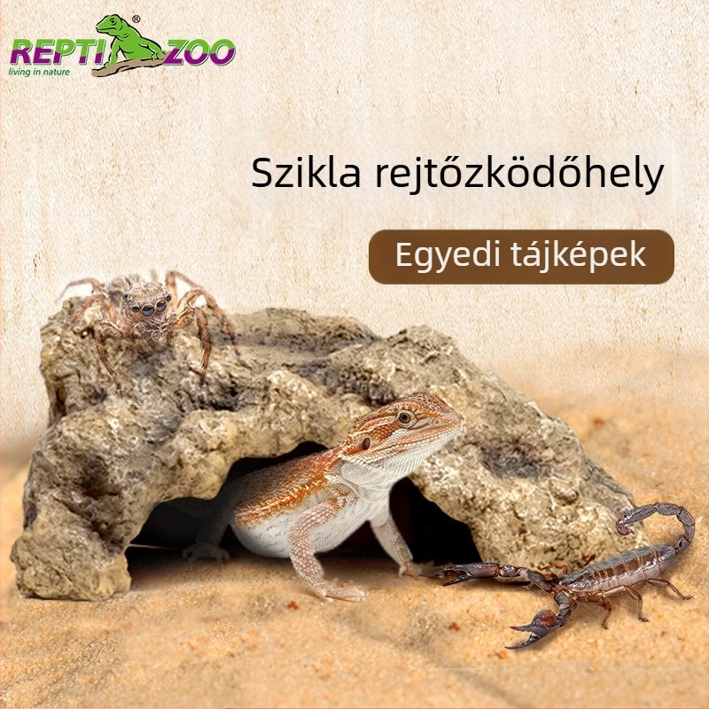 Kőhatású rejtekhely kapaszkodó háziállatok számára – teráriumi dekoráció gyantából, stílus: kő, cél: rejtek és ellazulás, súly 0,4 kg, csomagolás 24 darab