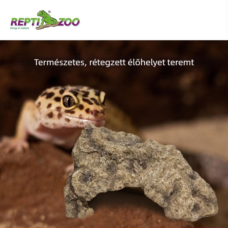 Kőhatású rejtekhely kapaszkodó háziállatok számára – teráriumi dekoráció gyantából, stílus: kő, cél: rejtek és ellazulás, súly 0,4 kg, csomagolás 24 darab