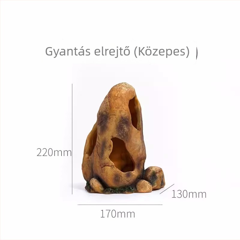 Kőhatású rejtekhely kapaszkodó háziállatok számára – teráriumi dekoráció gyantából, stílus: kő, cél: rejtek és ellazulás, súly 0,4 kg, csomagolás 24 darab