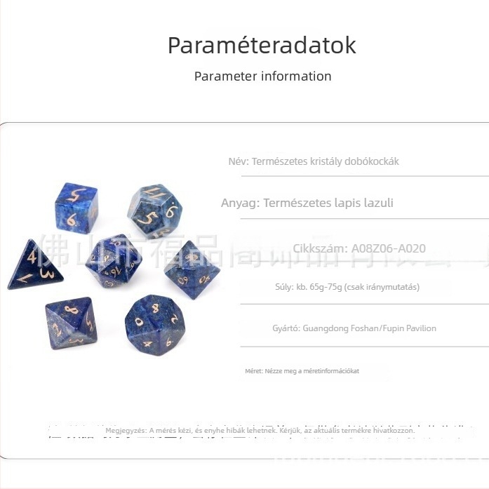 Dobókockák természetes kristálykövekből, derékszögű kialakítás, húsz oldalú, testreszabás elérhető, licencelt magáncímke