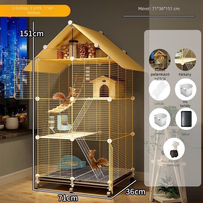 Csincsilla ketrec, rozsdamentes acél, 3-szintes platforma, modell F98S57777S565T