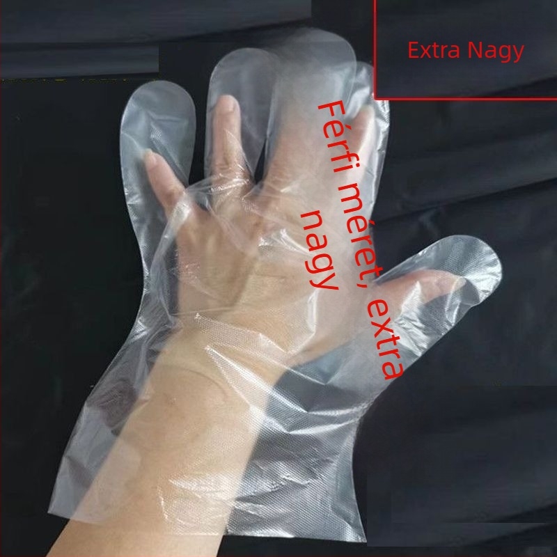 Egyszer használatos műanyag kesztyűk, vastított kivitelben, kopásálló, egyenként csomagolt