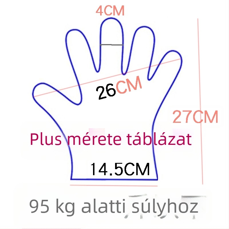 Egyszer használatos műanyag kesztyűk, vastított kivitelben, kopásálló, egyenként csomagolt