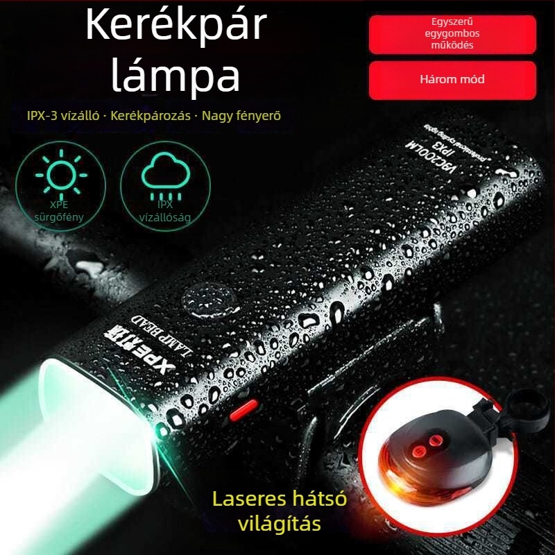 Alumínium ötvözetű kerékpár első lámpa, újratölthető, nagy fényerő a hegylámpás kerékpárhoz éjszakai tekeréshez