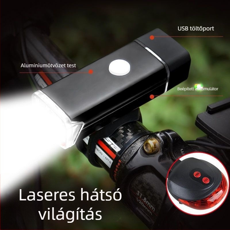 Alumínium ötvözetű kerékpár első lámpa, újratölthető, nagy fényerő a hegylámpás kerékpárhoz éjszakai tekeréshez