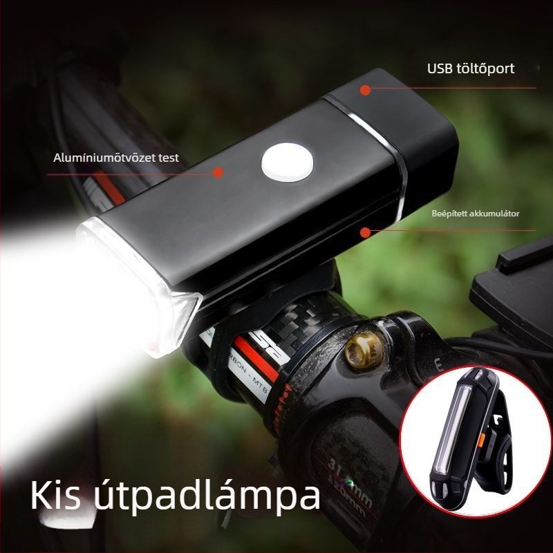 Alumínium ötvözetű kerékpár első lámpa, újratölthető, nagy fényerő a hegylámpás kerékpárhoz éjszakai tekeréshez