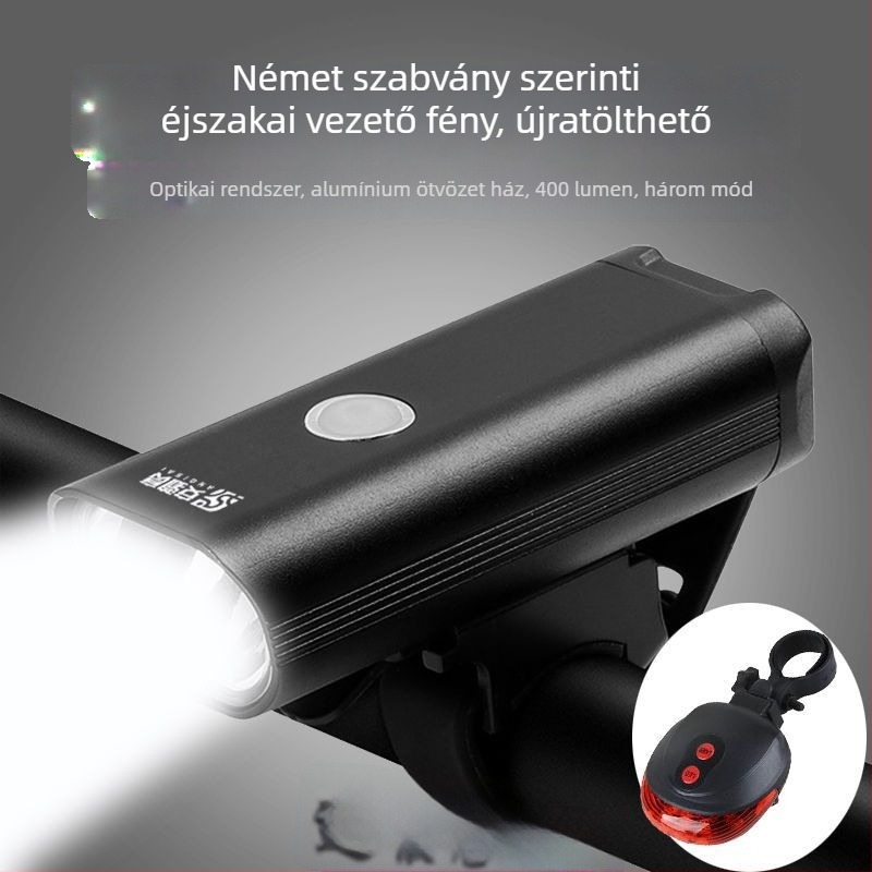 Alumínium ötvözetű kerékpár első lámpa, újratölthető, nagy fényerő a hegylámpás kerékpárhoz éjszakai tekeréshez