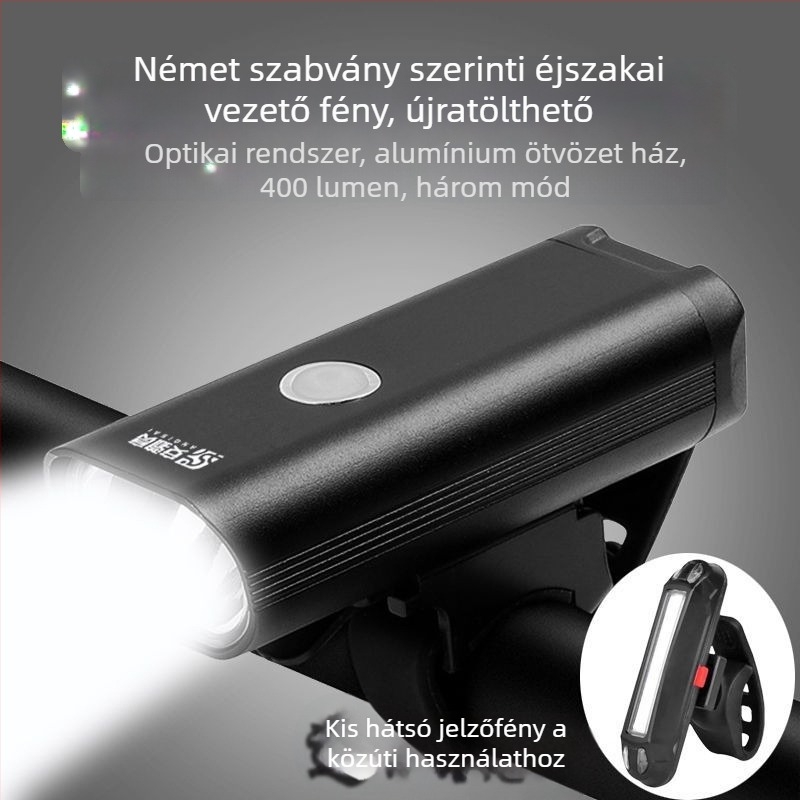 Alumínium ötvözetű kerékpár első lámpa, újratölthető, nagy fényerő a hegylámpás kerékpárhoz éjszakai tekeréshez
