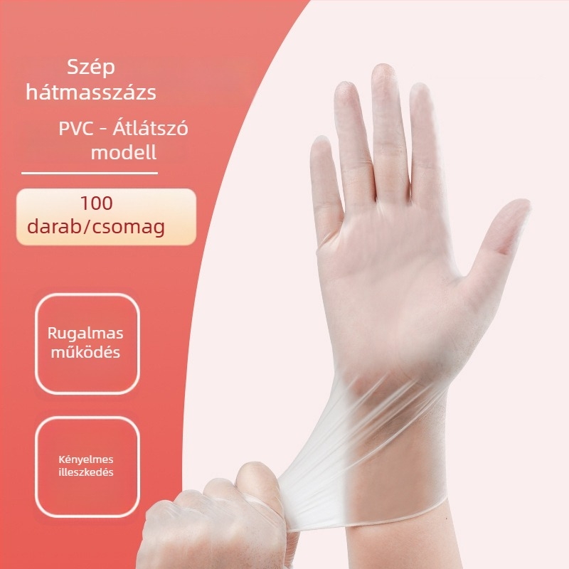 Egyszer használatos masszázs kesztyű PVC-ből, csúszásmentes, átlátszó kialakítás, vastagság legfeljebb 0.05 mm, Yingke modell
