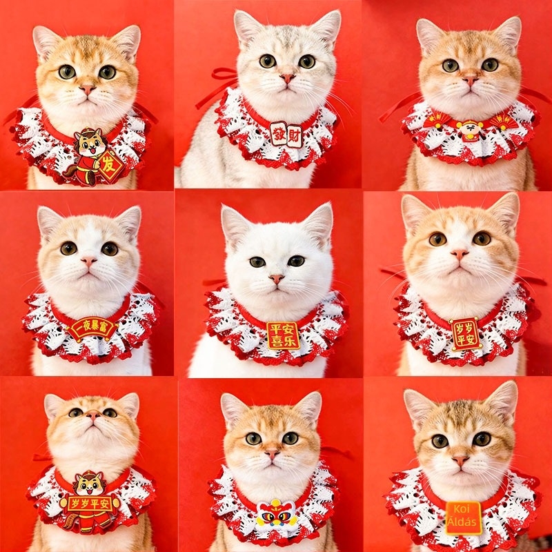 Háziállatoknak készült bandanás nyaklánc, kínai stílus, kockás mintázat, poliészter, nyomtatott twill