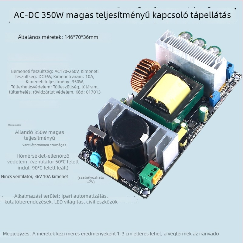 Kapcsolóüzemű tápegység 350W, 24/36/48V kimenetek, 220V bemenet, 10A, állítható