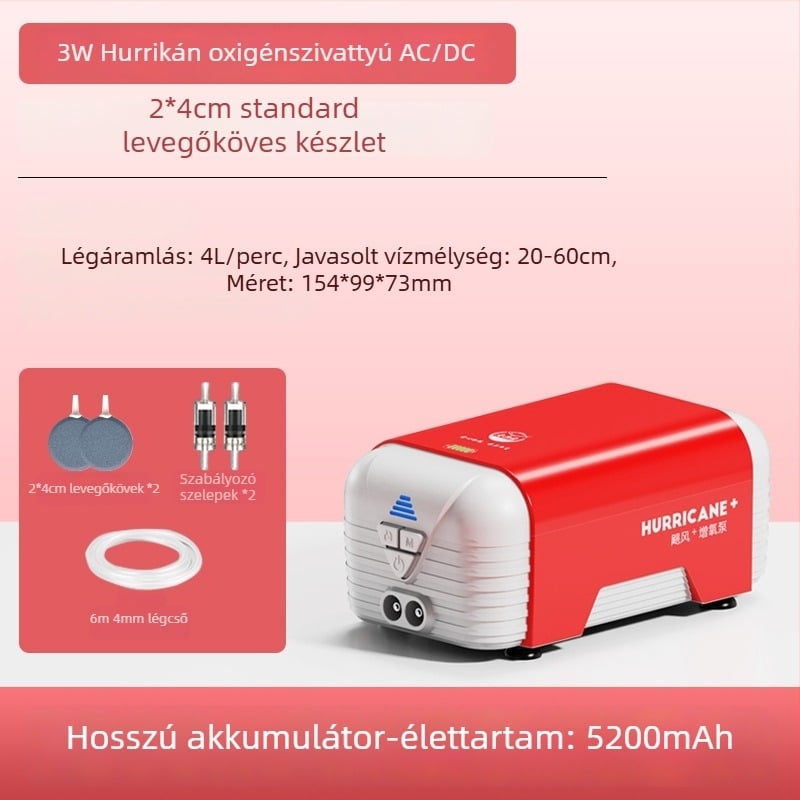 Old Fisherman akvaris oxigénpumpa – ultra-csendes, AC/DC kettős táplálású, újratölthető, Súly 1.0 kg / 2.5 kg