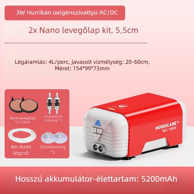Old Fisherman akvaris oxigénpumpa – ultra-csendes, AC/DC kettős táplálású, újratölthető, Súly 1.0 kg / 2.5 kg