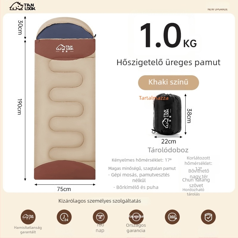 Felnőtt hálózsák – szabadtéri kempinghez, téli vastagítás, hidegálló, kettős használat az irodában, boríték stílusú felépítés, 1 kg, pamut töltet, tiszta pamut bélés, poliészter külső