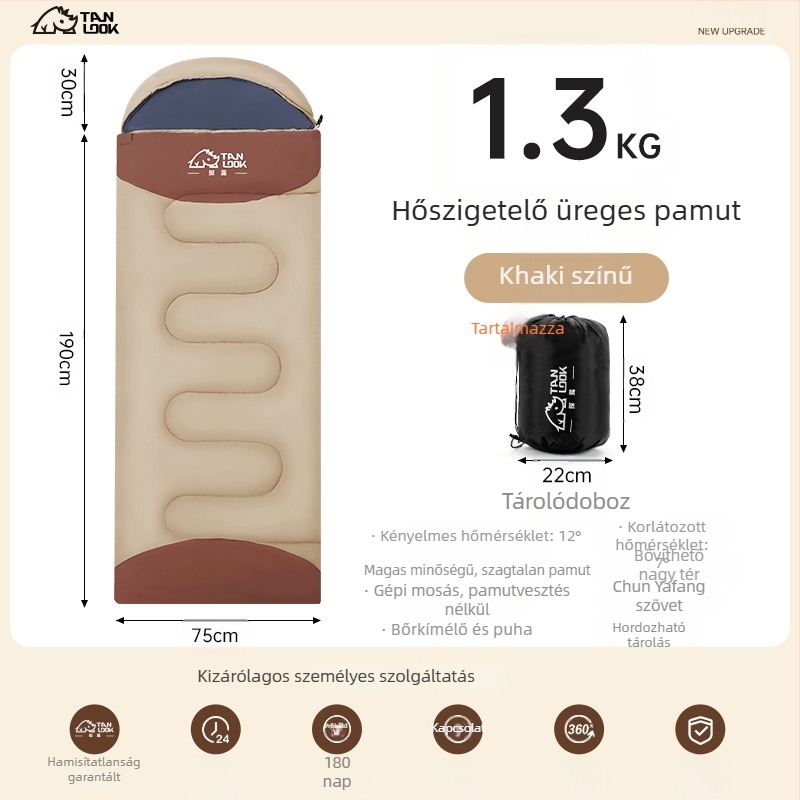 Felnőtt hálózsák – szabadtéri kempinghez, téli vastagítás, hidegálló, kettős használat az irodában, boríték stílusú felépítés, 1 kg, pamut töltet, tiszta pamut bélés, poliészter külső