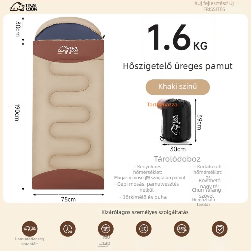 Felnőtt hálózsák – szabadtéri kempinghez, téli vastagítás, hidegálló, kettős használat az irodában, boríték stílusú felépítés, 1 kg, pamut töltet, tiszta pamut bélés, poliészter külső