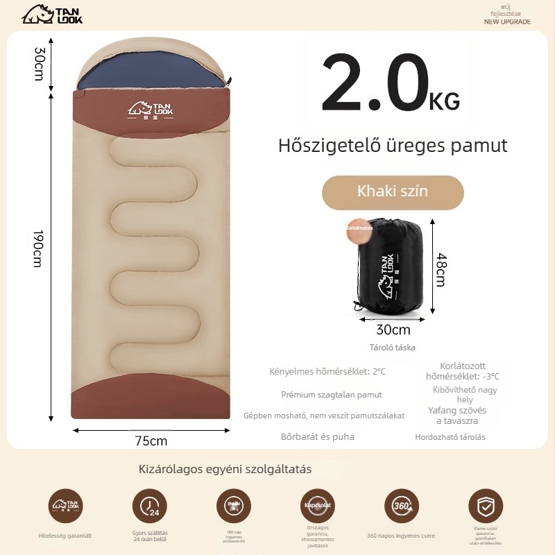 Felnőtt hálózsák – szabadtéri kempinghez, téli vastagítás, hidegálló, kettős használat az irodában, boríték stílusú felépítés, 1 kg, pamut töltet, tiszta pamut bélés, poliészter külső