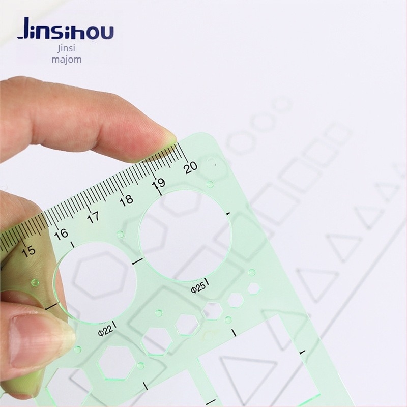 Rajzhoz való sablonos vonalzó – kör- és ellipsz sablonok, dupla skálázás, műanyag, modell 4309