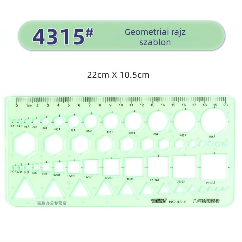 Rajzhoz való sablonos vonalzó – kör- és ellipsz sablonok, dupla skálázás, műanyag, modell 4309