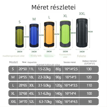 Kompresziós zsák hálózsákhoz és tárolózsák – kempingezéshez és utazásokhoz