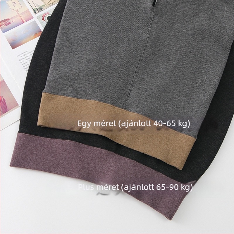 Pluszméretű fleecével bélelt leggings, 9/10 hossz, fekete, pamut–elasztán anyagból, melegen tart őszre–télre