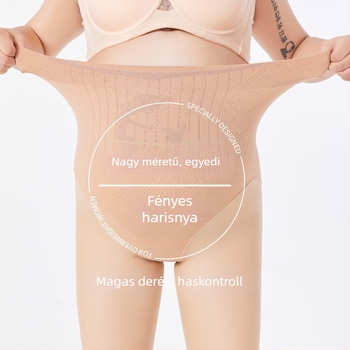 Plusz Méret: vékony harisnyanadrág víz-fényes nude színben, fleece-béléssel őszi-téli viseletre