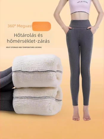 Női báránygyapjú béléses leggings, magas derekú, karcsú szabás, fleece bélés, vastag és meleg kültéri viselethez