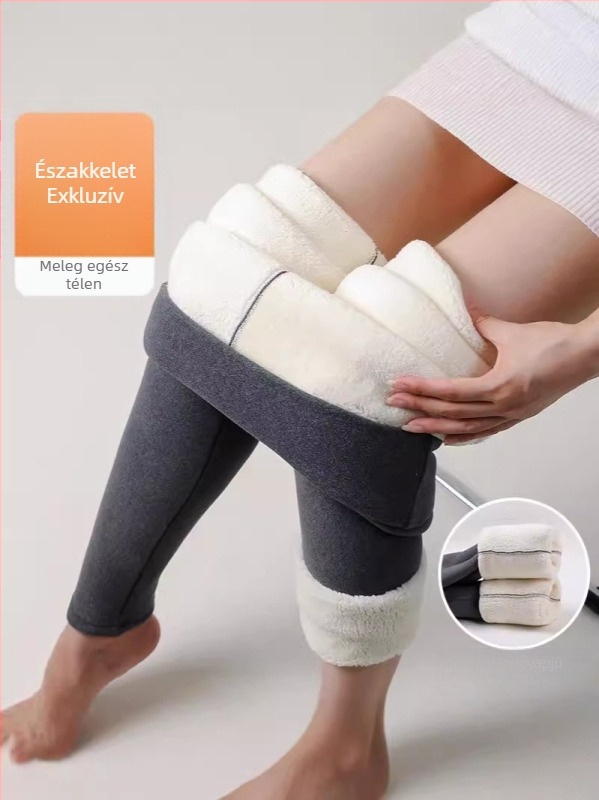 Női báránygyapjú béléses leggings, magas derekú, karcsú szabás, fleece bélés, vastag és meleg kültéri viselethez