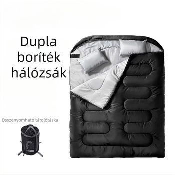Téli két személyes hálózsák, szennyeződésálló és meleg, kempingezéshez, párnával