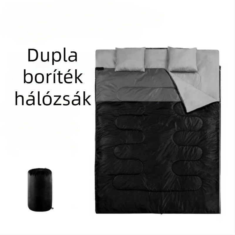 Téli két személyes hálózsák, szennyeződésálló és meleg, kempingezéshez, párnával