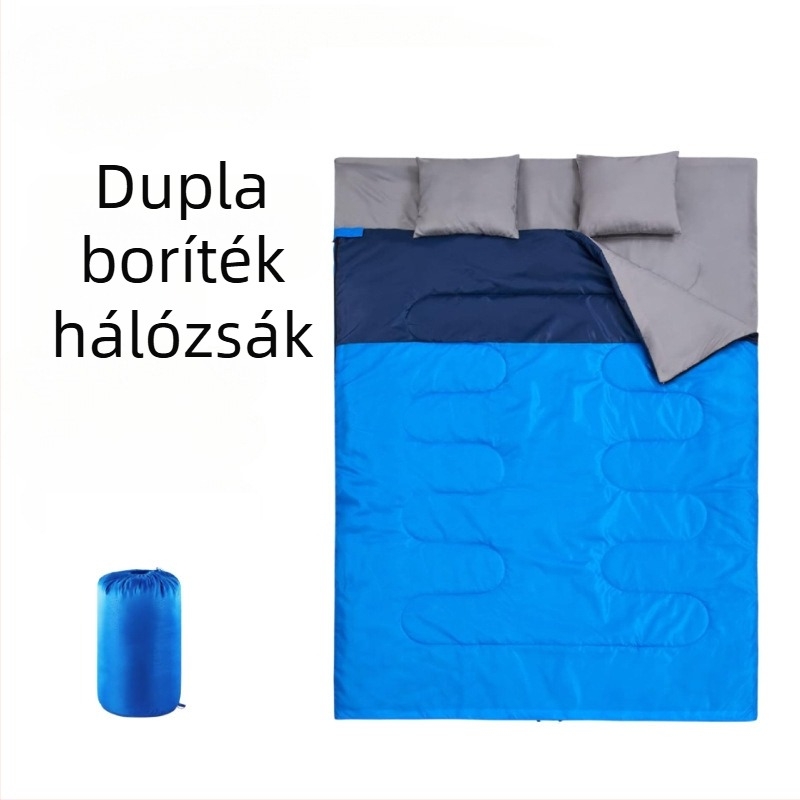 Téli két személyes hálózsák, szennyeződésálló és meleg, kempingezéshez, párnával