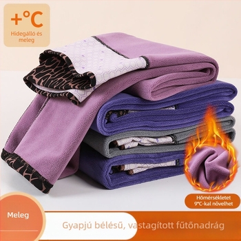 Női leopártmintás fleece-sel bélelt melegítő leggings, magas derék, sima felület, rugalmas, plusz méret