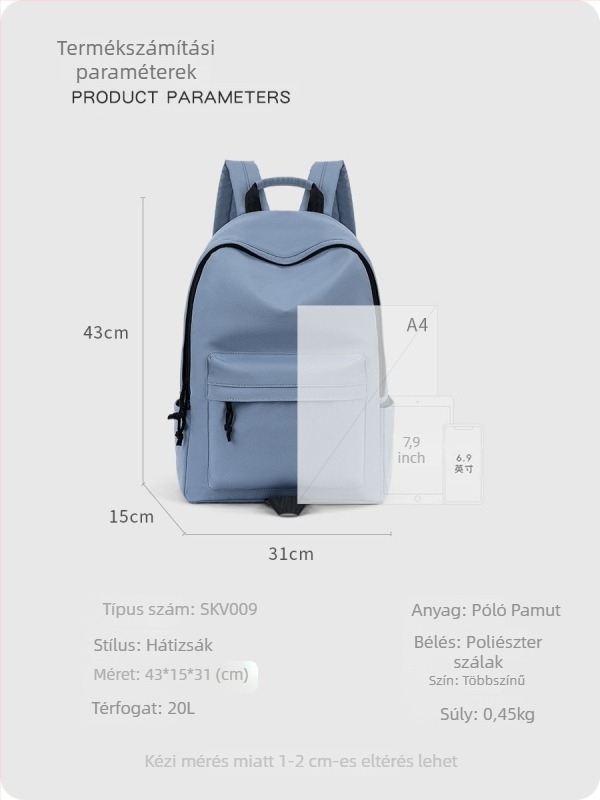 Középiskolai tanulók hátizsákja — uniszex, könnyű Oxford szövet, városi letisztult stílus, ergonomikus hátsó panel, poliészter bélés (Oxford; könnyű; ergonomikus; poliészter)