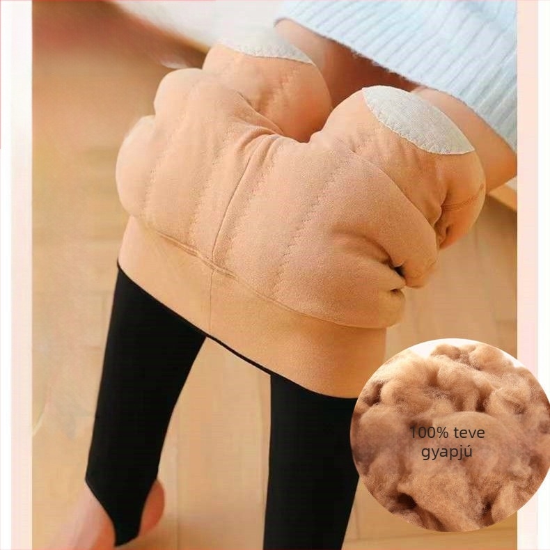 Camel-down béléses leggings, magas derék, vastag téli termosz nadrág, all-in-one külső viselet