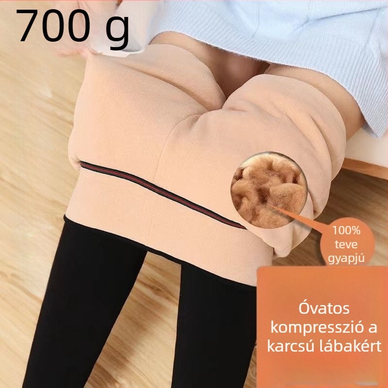Camel-down béléses leggings, magas derék, vastag téli termosz nadrág, all-in-one külső viselet