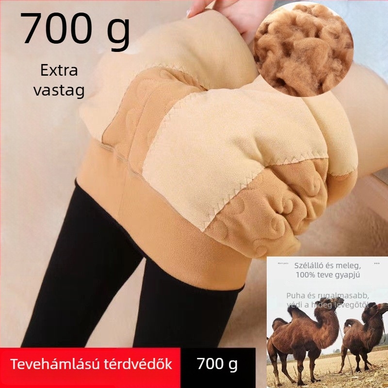 Camel-down béléses leggings, magas derék, vastag téli termosz nadrág, all-in-one külső viselet