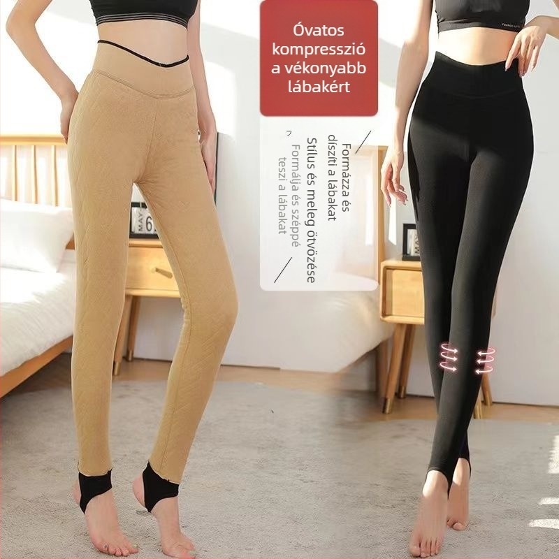 Camel-down béléses leggings, magas derék, vastag téli termosz nadrág, all-in-one külső viselet