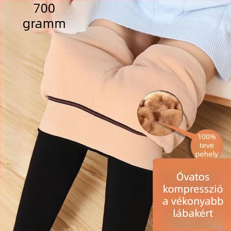 Camel-down béléses leggings, magas derék, vastag téli termosz nadrág, all-in-one külső viselet