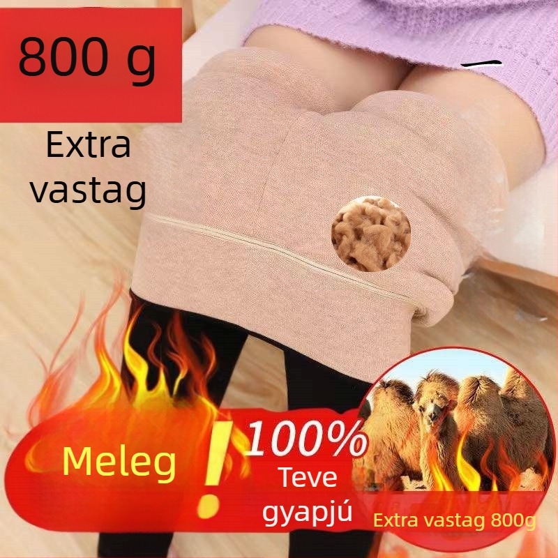 Camel-down béléses leggings, magas derék, vastag téli termosz nadrág, all-in-one külső viselet