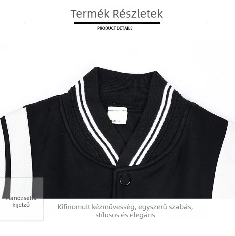 Férfi színkódolt baseball kabát, High Street stílus, gallér: crewneck, egy sor gombos zárás, laza szabás