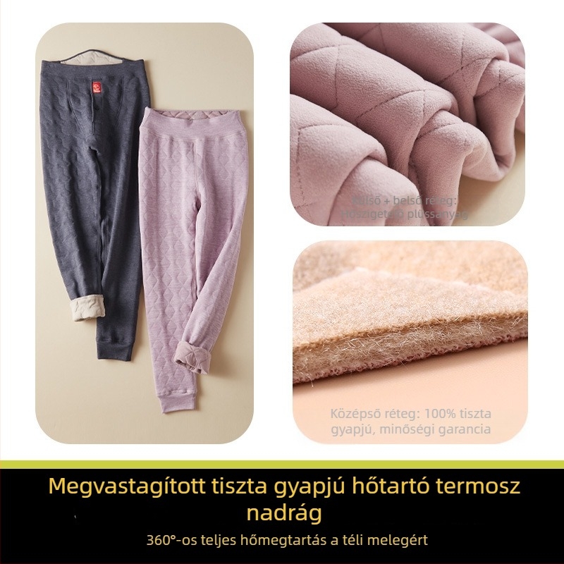Uniszex gyapjú belső fleece béléses téli nadrág, háromrészeg izoláció, extrán vastag 501–600 g/m²