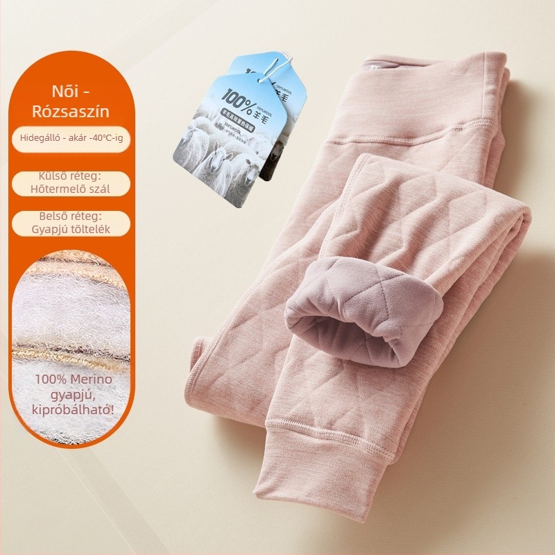 Uniszex gyapjú belső fleece béléses téli nadrág, háromrészeg izoláció, extrán vastag 501–600 g/m²