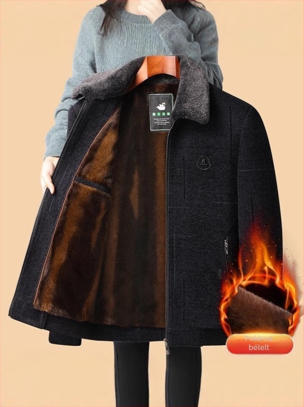 Fleece bevonatú vastag Chenille dzseki középkorú férfiaknak – őszi-téli
