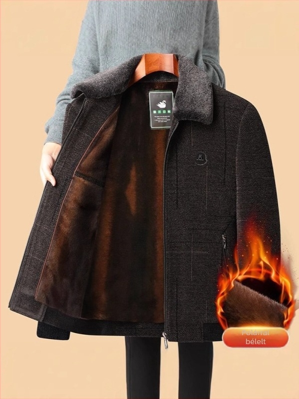 Fleece bevonatú vastag Chenille dzseki középkorú férfiaknak – őszi-téli